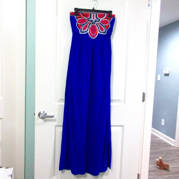 West 36th Dresses & Skirts - Embroidered strapless maxi Game day Blue sz L
